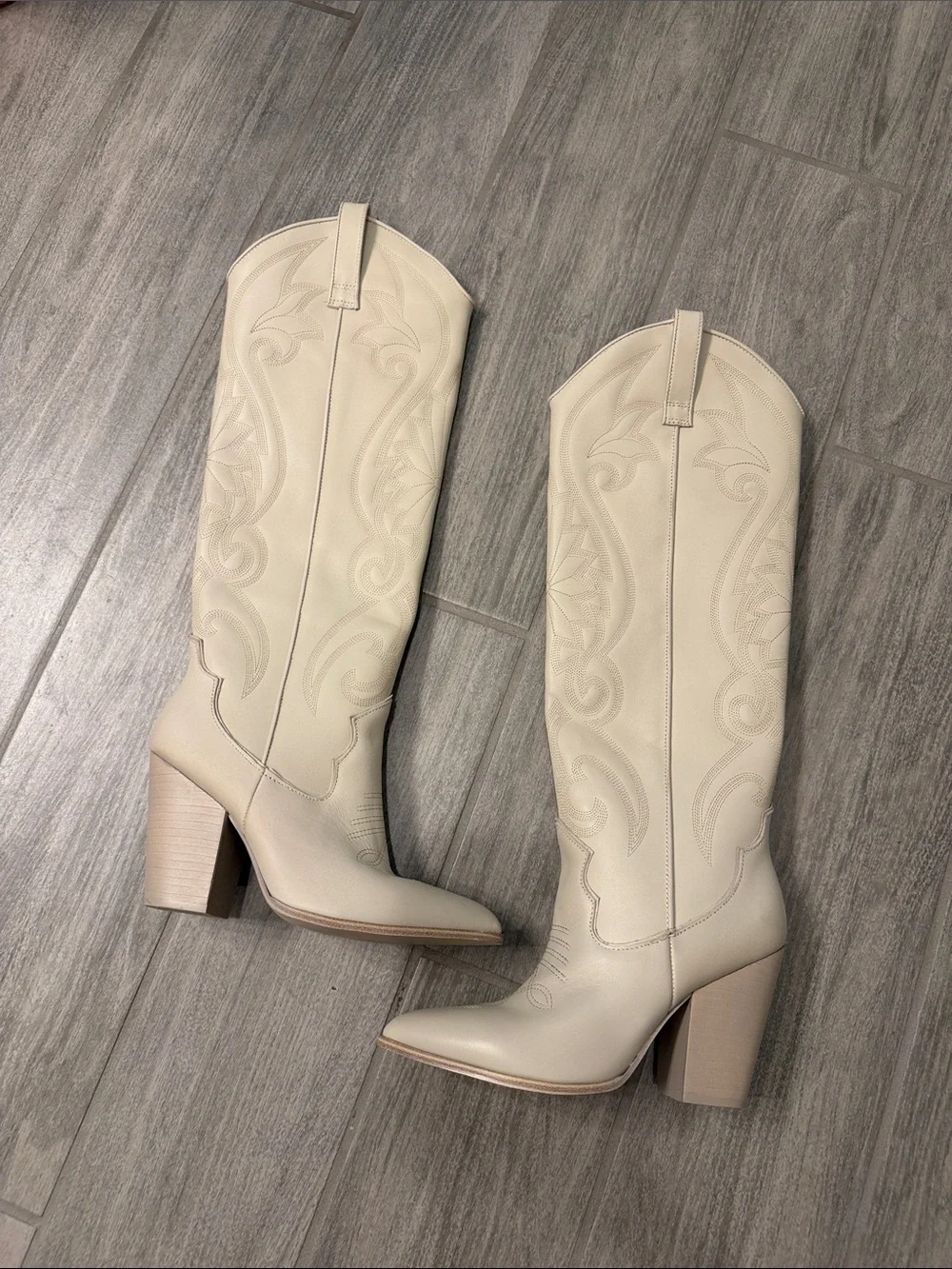 Steve Madden White Over-the-Knee Western Block Heel Boots